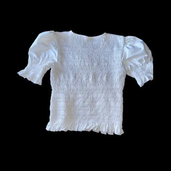 & Other Stories White Smocked Puff Sleeve Ruffle Hem Cotton ~Small - Picture 6 of 7